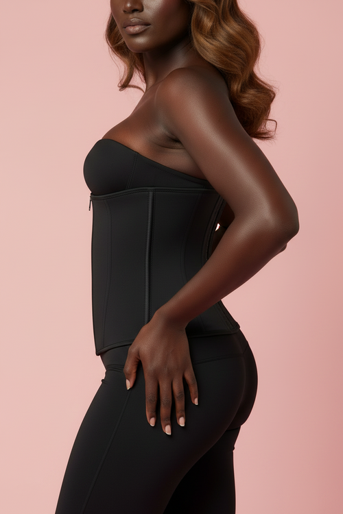 Femme brune mat avec ceinture zip